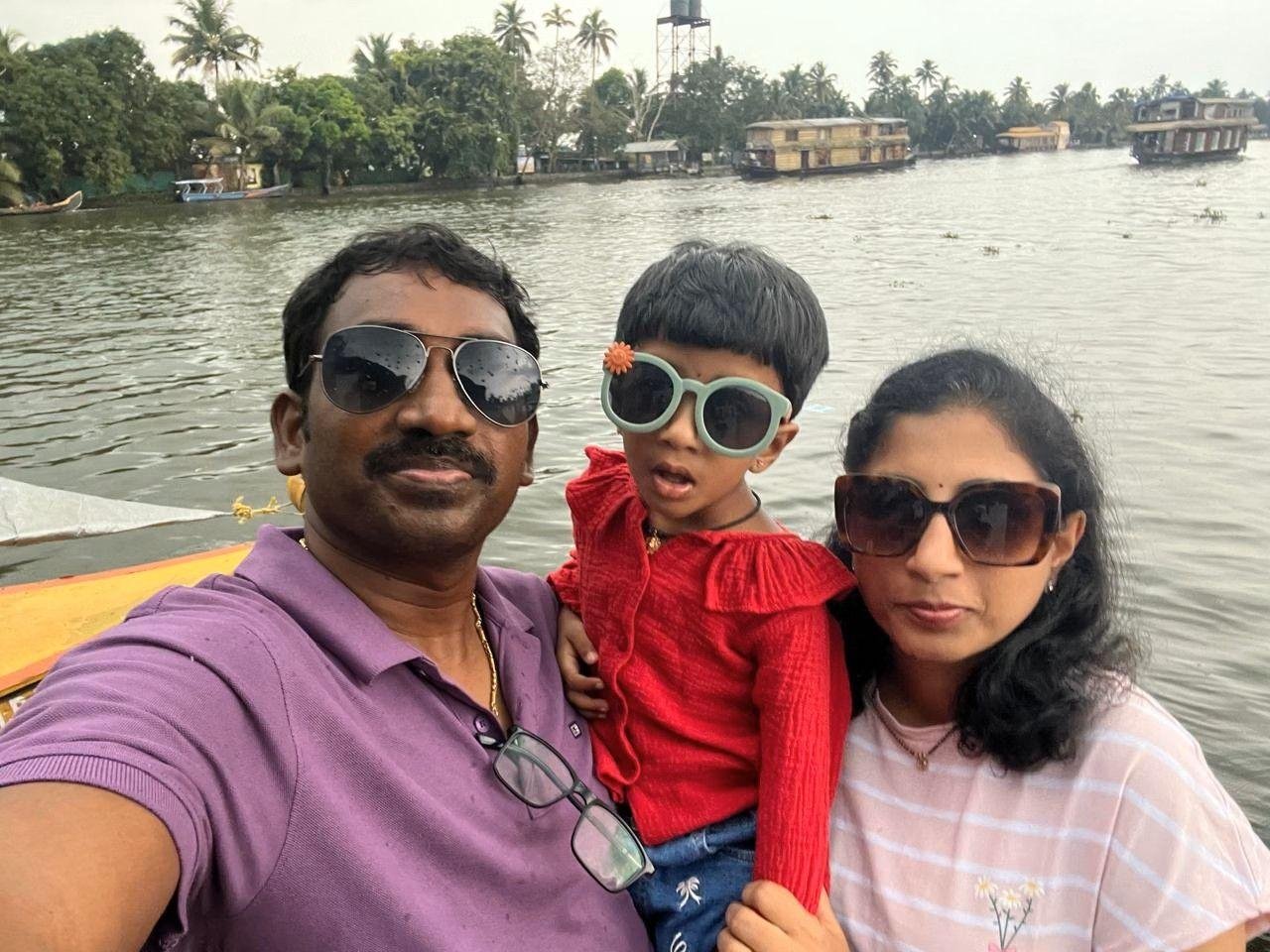 Family selfie on Kerala backwater boat
