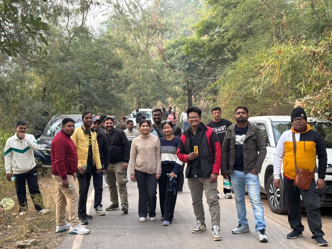 Large group on forest road at Thapli, Panchkula
